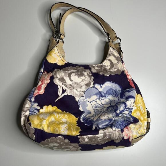 Coach Madison Maggie Navy Floral Tote Handbag M1220-23351 Pre-Owned Free Ship - Picture 3 of 10